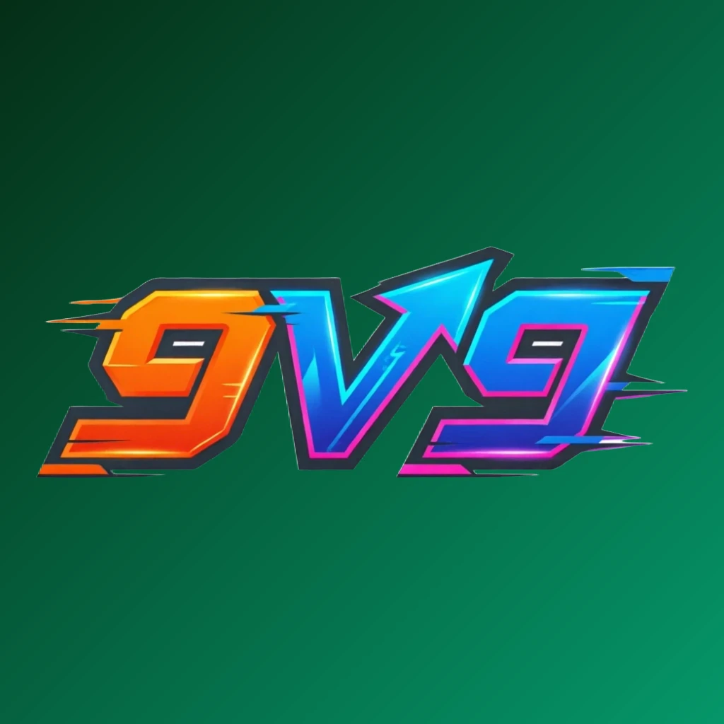 Dynamic sports-style logo for 9V9 featuring sharp shapes and a motion effect with bold, readable letters on a transparent background, designed as a wide horizontal rectangular wordmark ideal for a website header